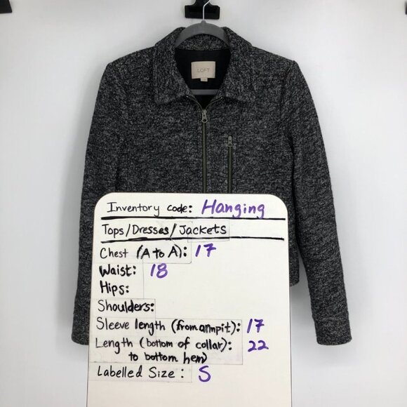 Ann Taylor LOFT Charcoal Marled Full Zip Long Sleeve Wool Blend Cropped Jacket S - Picture 14 of 15